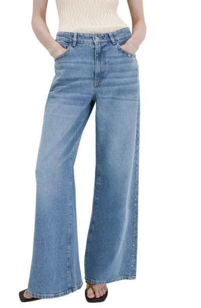Mango Studded Straight Leg Jeans In Blue