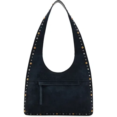 Mango Studded Suede Shoulder Bag In Black