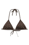 Mango Studded Triangle Bikini Top In Brown