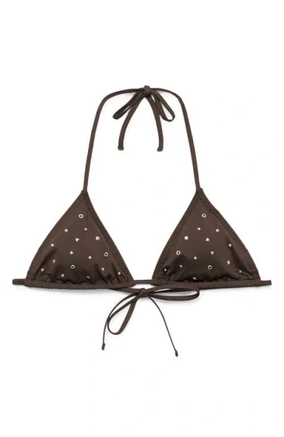 Mango Studded Triangle Bikini Top In Brown
