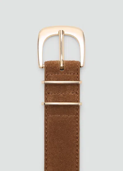 Mango Ceinture En Croûte De Cuir Marron - Femme - Xl -