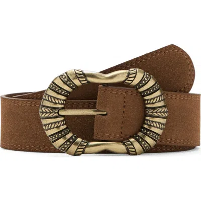 Mango Suede Belt With Engraved Buckle In Brown