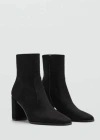 Mango Suede Block Heel Ankle Boot Black In Black