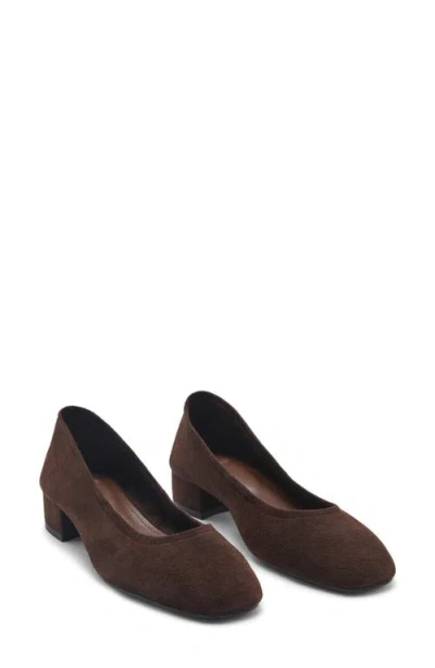Mango Suede Block Heel Pump In Chocolate