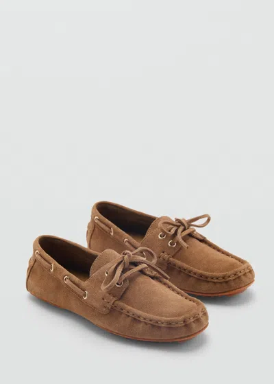 Mango Suede Boat Shoe With Laces Medium Brown