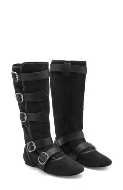 Mango Suede Buckle Boot In Black