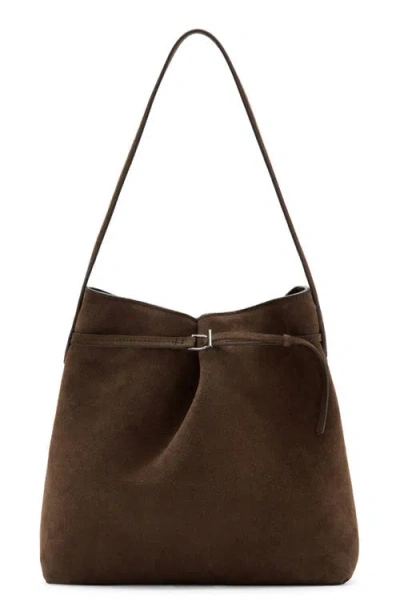Mango Suede Buckle Bucket Bag In Brown