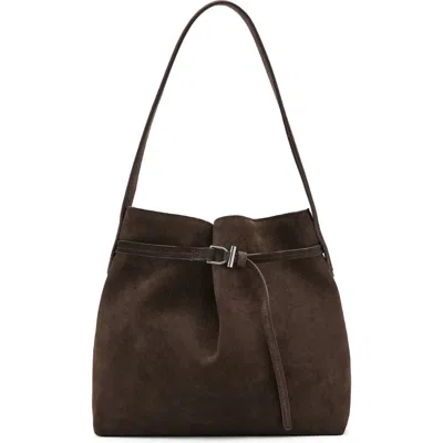 Mango Suede Buckle Bucket Bag In Brown