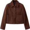 Mango Suede Button Front Crop Jacket In Brown