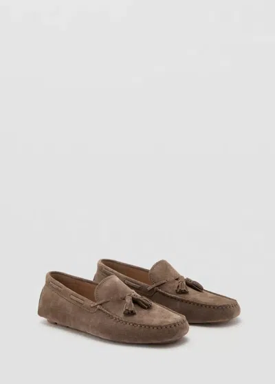 Mango Suede Driving Shoe With Fringe In Medium Brown