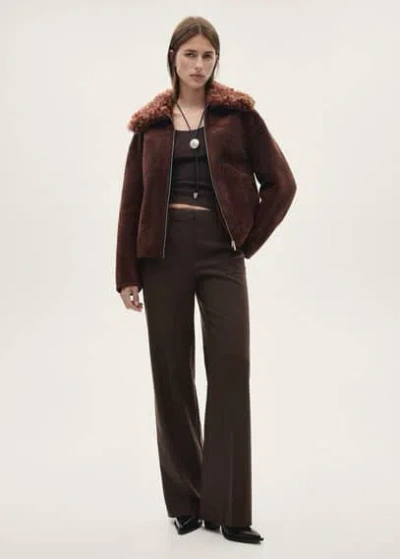 Mango Suede Effect Shearling Collar Jacket Brown