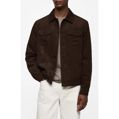 Mango Suede Effect Trucker Jacket In Chocolate