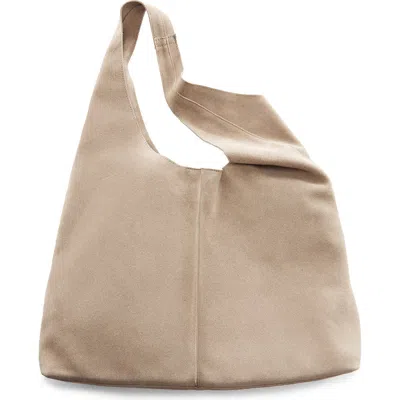 Mango Suede Hobo Bag In Medium Brown