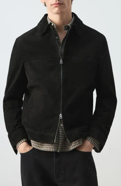 Mango Suede Jacket In Black