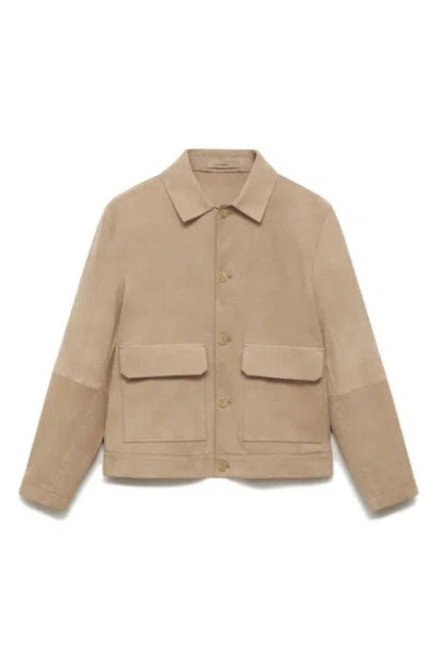 Mango Suede Jacket In Light,pastel Gray