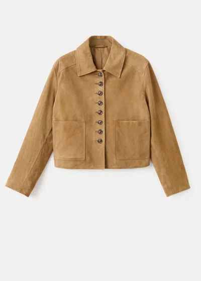 Mango Suede Jacket With Buttons Ochre In Brown