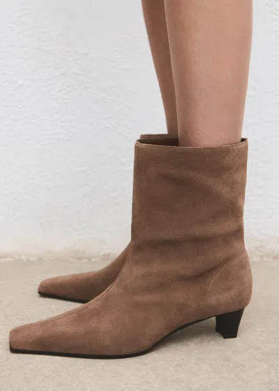 Mango Bottines Cuir Et Croûte De Cuir Marron Clair/pastel - Femme - 41 -