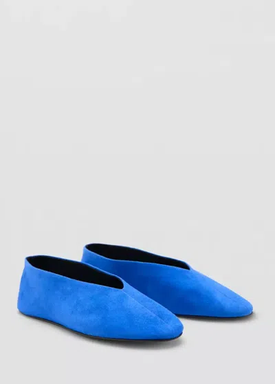 Mango Suede Leather Ballet Flats In Blue