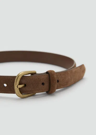Mango Ceinture Cuir Suède Marron - Enfants - M -  Kids