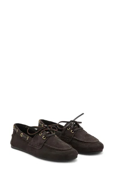Mango Suede Leather Deck Shoe In Chocolate