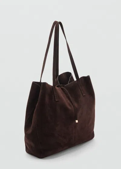 Mango Sac Cabas Cuir Suédé Chocolat - Femme - Taille Unique -  In Brown