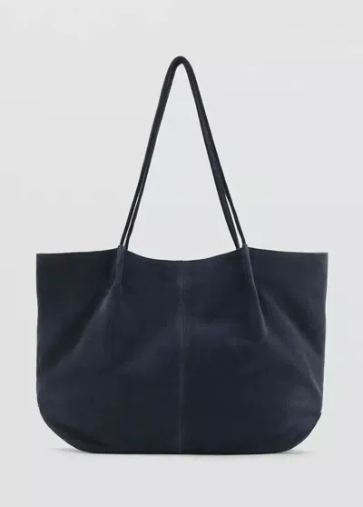 Mango Suede Leather Shopper Bag In Navy