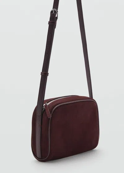 Mango Suede Leather Shoulder Bag Burgundy