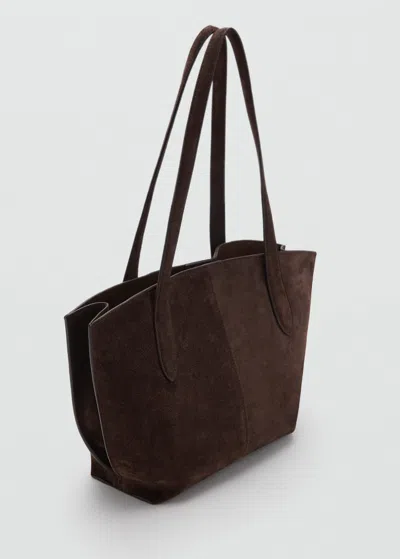 Mango Suede Mini Shopper Bag Chocolate In Brown