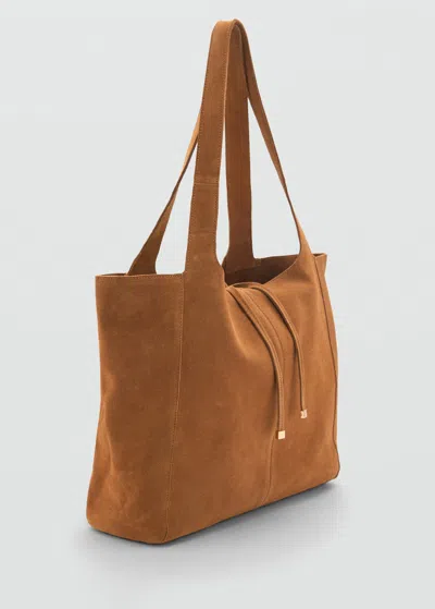 Mango Sac Fourre-tout Suède Marron Moyen - Femme - Taille Unique -