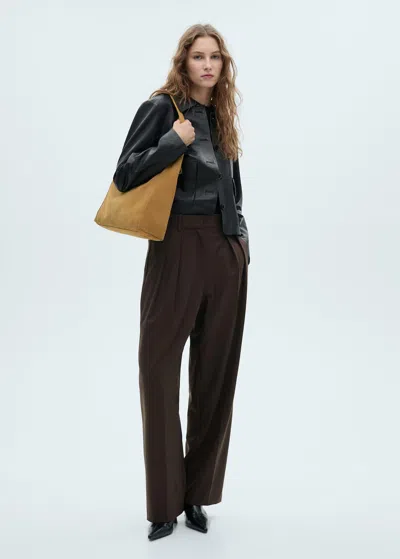 Mango Suede Shopper Bag Medium Brown