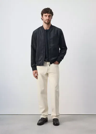 Mango Suede-effect Bomber Jacket In Blue