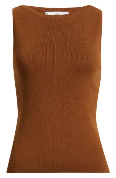 Mango Suenyo Boat Neck Cotton Blend Top In Brown