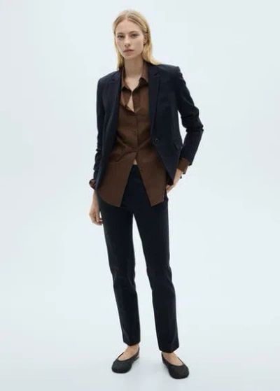 Mango Suit Jacket With Pockets Dark Navy In Bleu Marine Foncé
