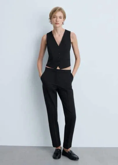 Mango Suit Waistcoat With Buttons Black