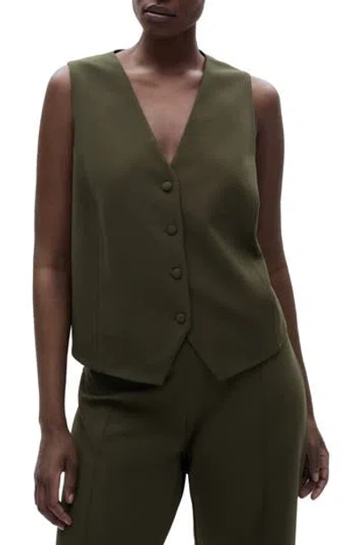 Mango Suit Waistcoat With Buttons In Green