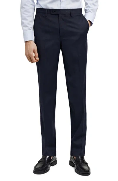 Mango Superslim Fit Dark Navy Flat Front Stretch Dress Pants