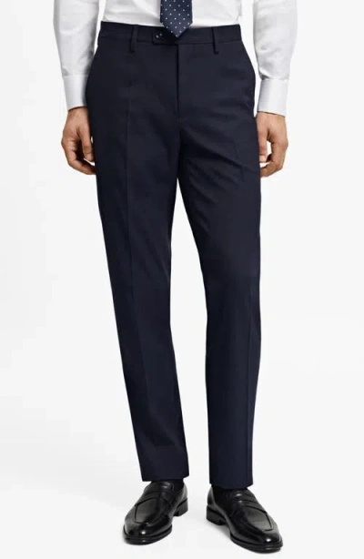 Mango Superslim Fit Flat Front Stretch Dress Trousers In Blue