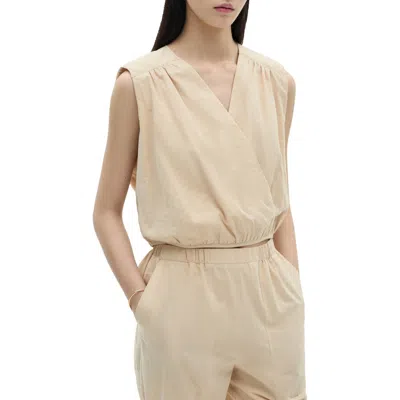 Mango Surplice Neck Crop Cotton Top In Beige