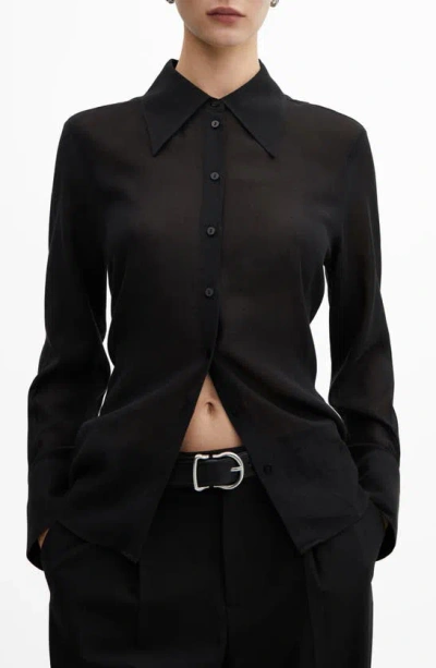 Mango Swallowtail Collar Button-up Shirt In Black
