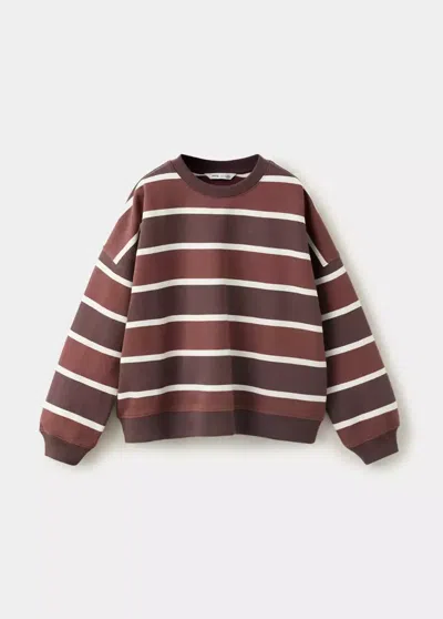 Mango Kids' Sweat 100 % Coton Rayures In Brown