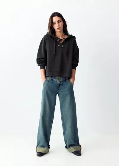 Mango Sweat À Capuche Avec Détail De Naud Lavallière In Blue
