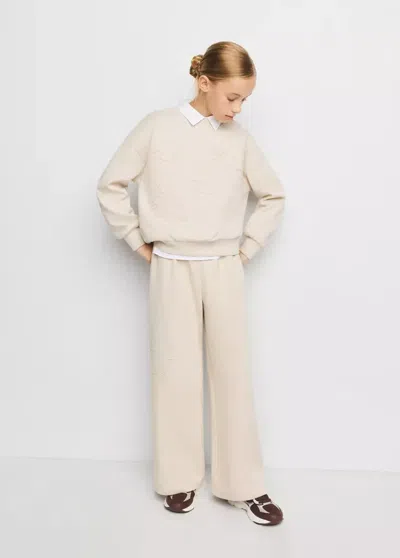 Mango Kids' Sweat À Écussons Avec Fleurs Brodées In Écru