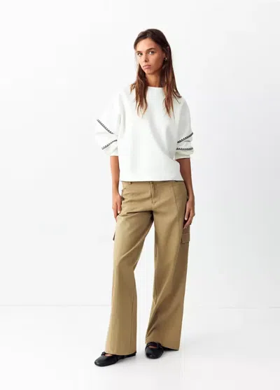 Mango Sweat Coton Détails Brodés In Blanc Cassé