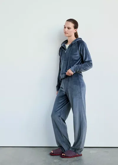Mango Sweat En Velours Au Toucher Doux In Bleu Marine