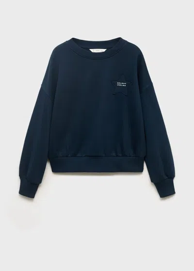 Mango Kids' Sweatshirt With Embroidered Star In Blue