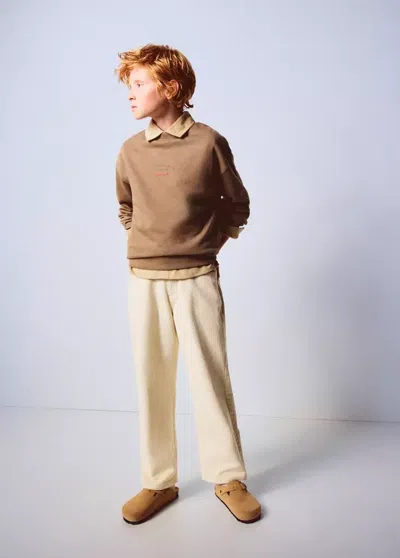 Mango Kids' Sweat Oversize Inscription Imprimée In Brown