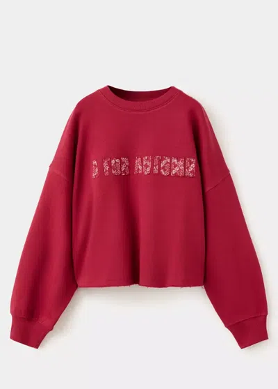 Mango Kids' Sweat Oversize Inscription Relief In Grenat