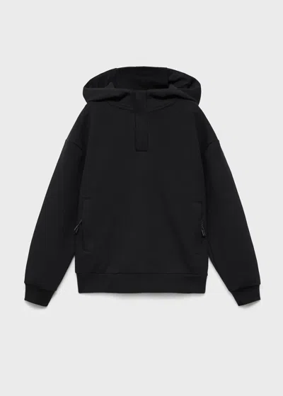 Mango Kids' Hoodie Cotton Sweatshirt In Black