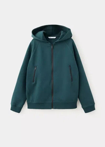 Mango Kids' Sweater À Capuche Coton In Vert Foncé