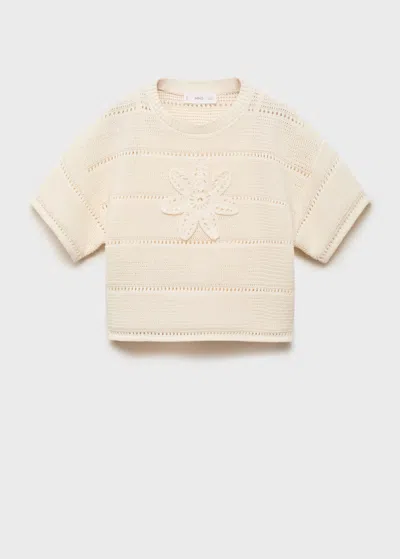 Mango Kids' Jumper Crochet Detail Off White